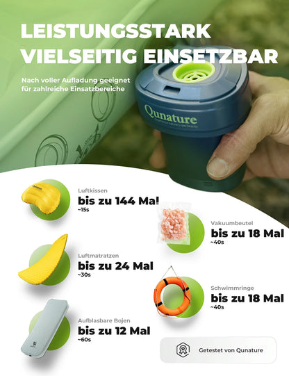 Elektrische Luftpumpe 2 in 1 Aufblasbar und Ablassen 2000 mAh Wiederaufladbar Akku Qunature