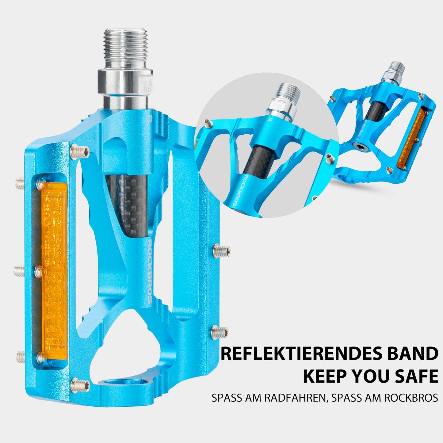 Alu Fahrradpedale 9/16 Zoll mit zwei PVC Reflektoren ROCKBROS