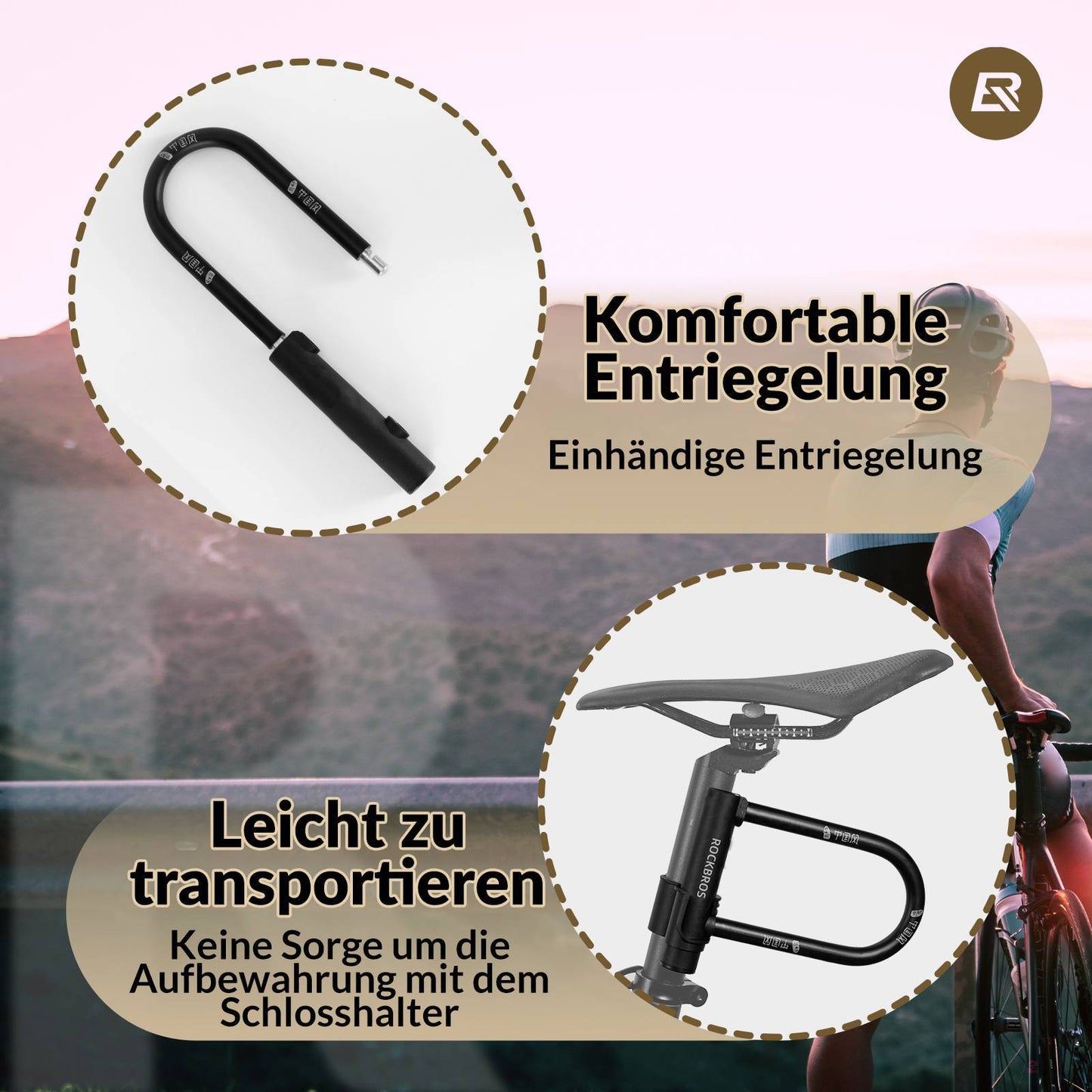 Bügelschloss Fahrradschloss Hohe Sicherheit Schlösser Wasserdicht ROCKBROS
