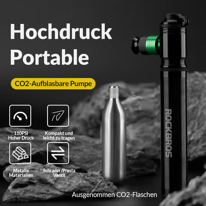 CO2 Fahrradpumpe 110 PSI Aluminium Minipumpe Schwarz ROCKBROS