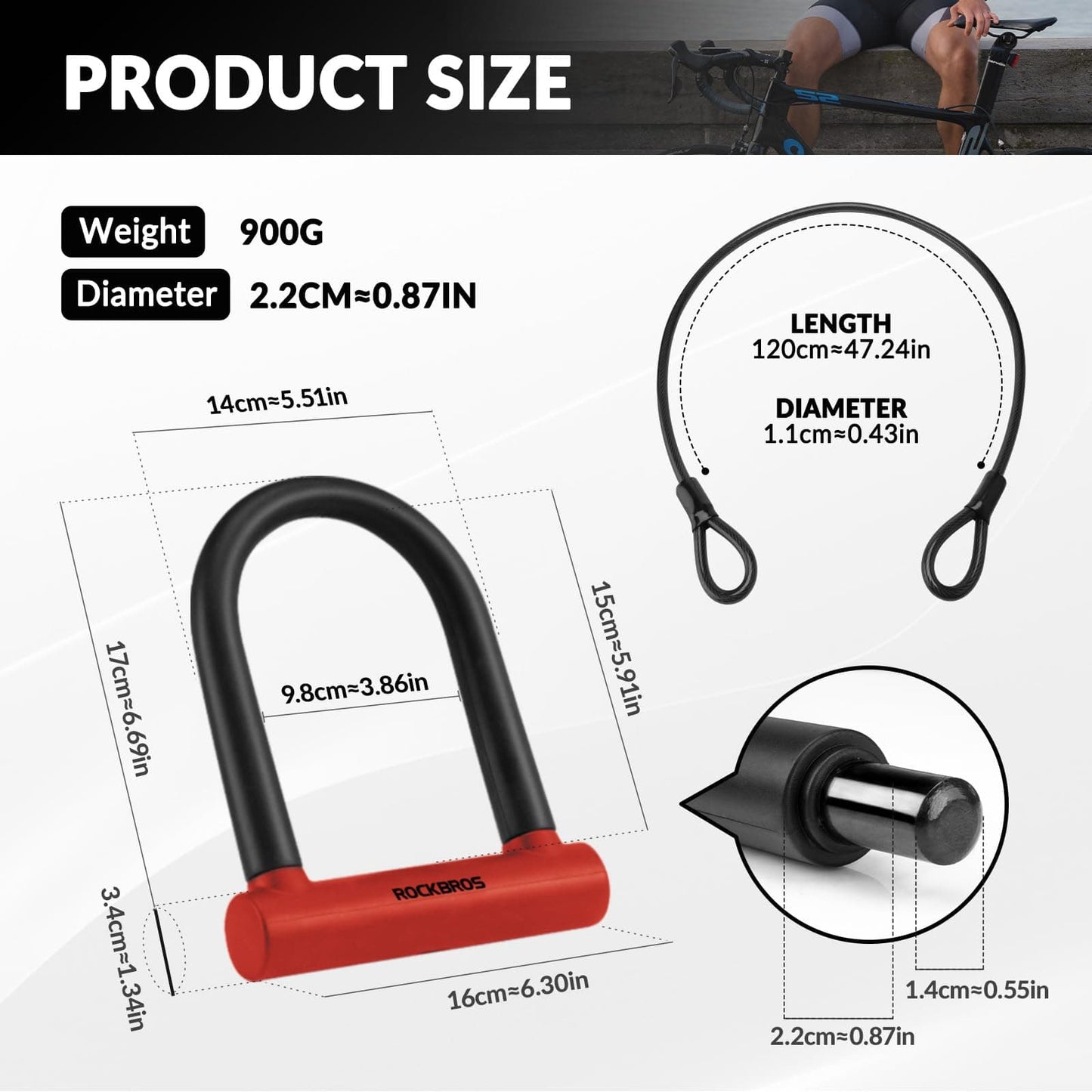 Fahrrad Bügelschloss für Fahrräder & Motorräder aus legiertem ROCKBROS