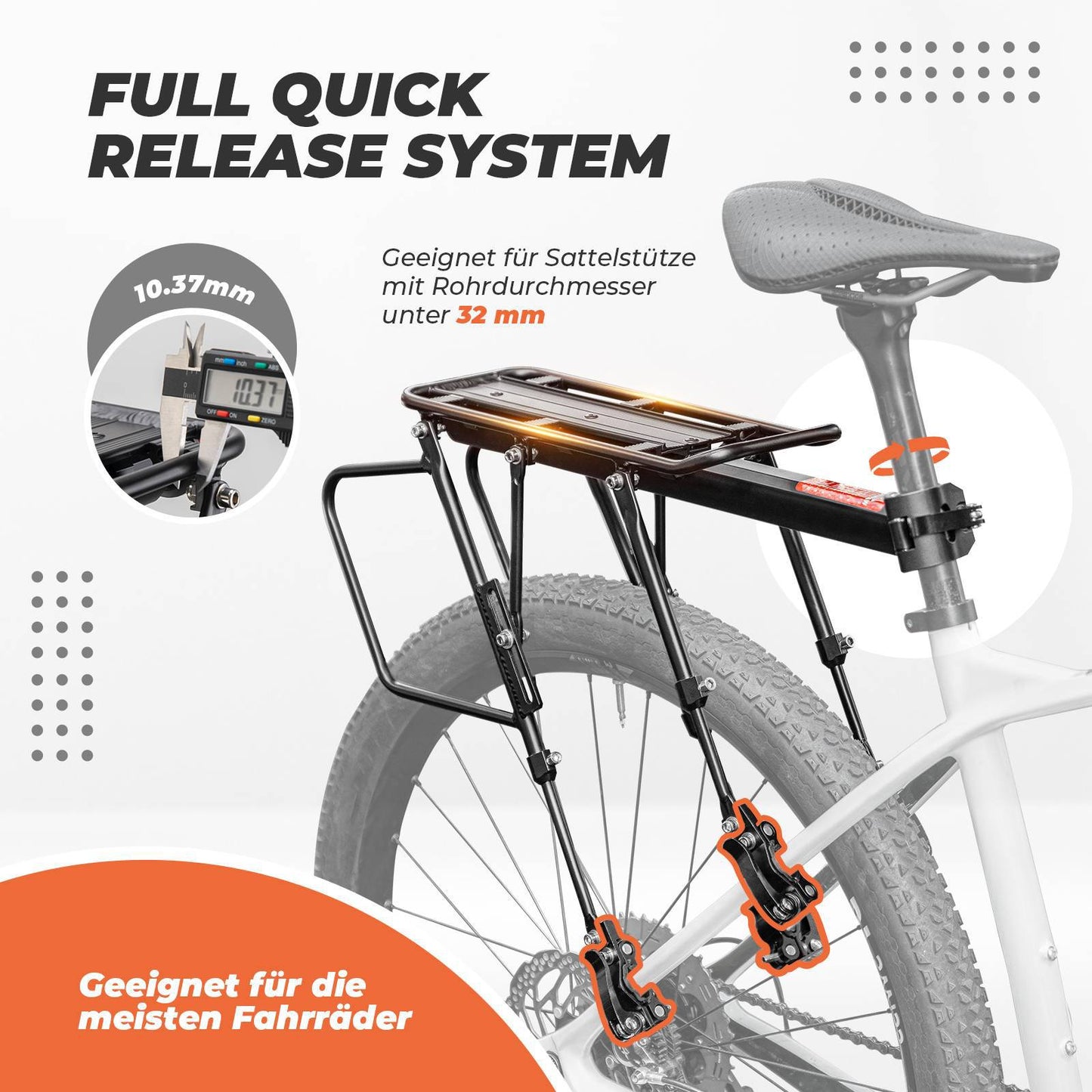 Fahrrad Gepäckträger Verstellbar mit Schnellspanner Reflektor ROCKBROS