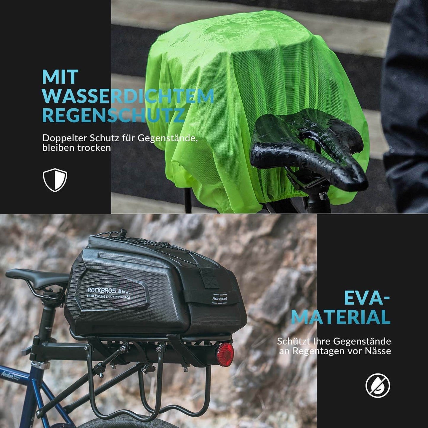 Fahrrad Gepäckträgertasche Wasserdicht 9L mit Regenschutz und Schultergurt ROCKBROS
