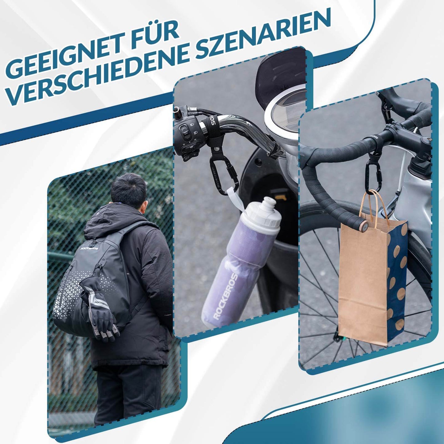 Fahrrad Karabinerhaken Multifunktional mit Strapazierfähigem Gurt ROCKBROS