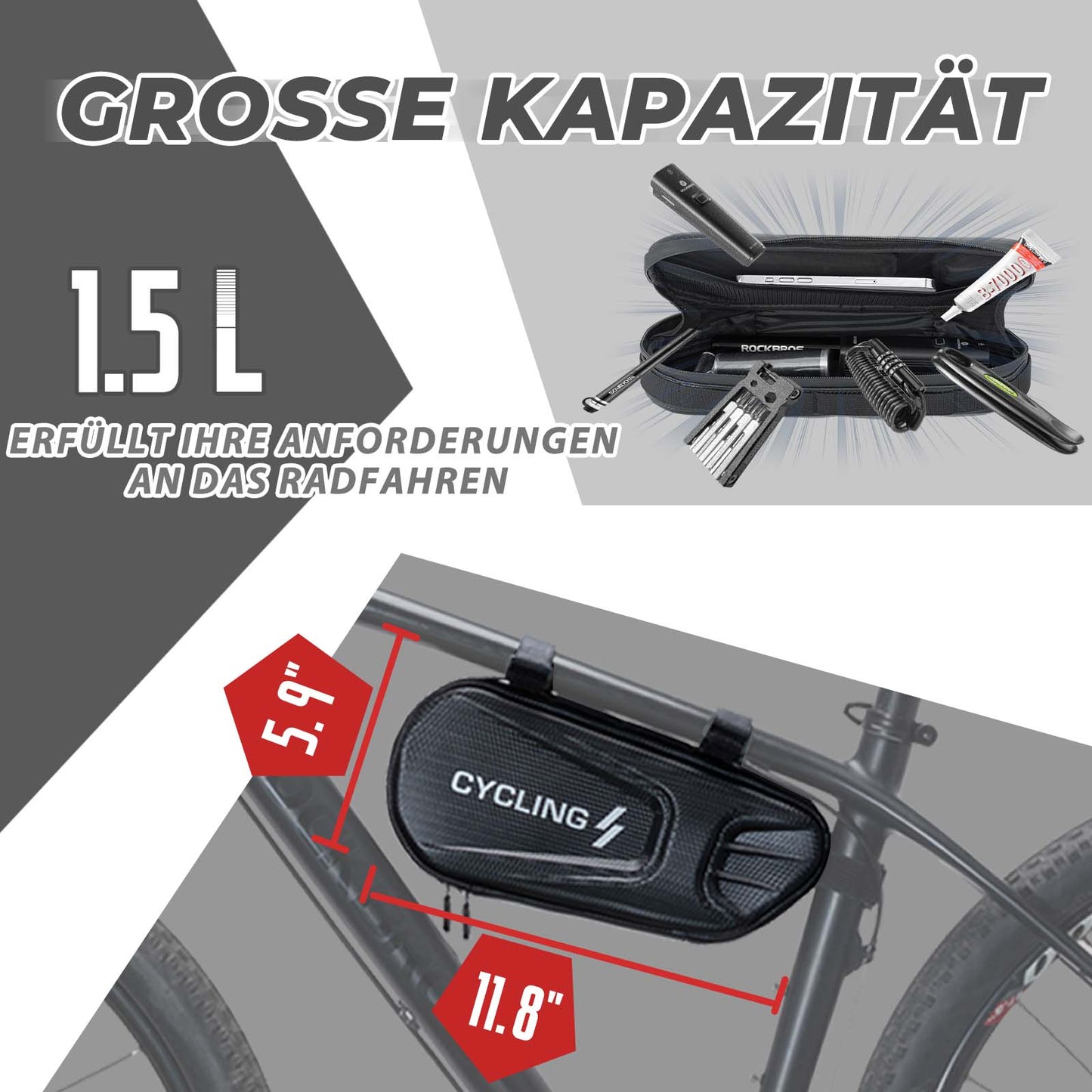 Fahrrad Rahmentasche 1,5L Dreieckstasch Wasserdicht Fahrradtasche ROCKBROS