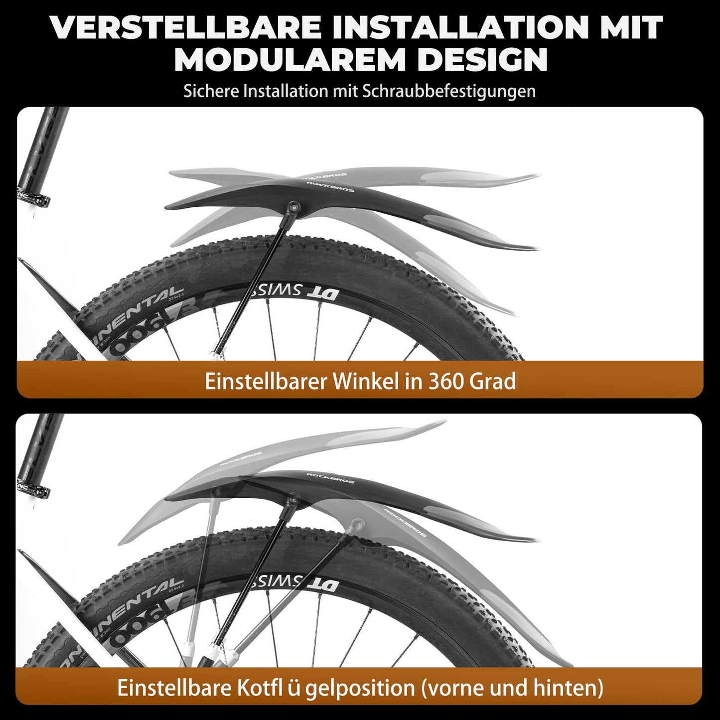 Fahrrad Schutzbleche Set Vorne/Hinten Flexible Fahrradschutzblech Verstellbar ROCKBROS