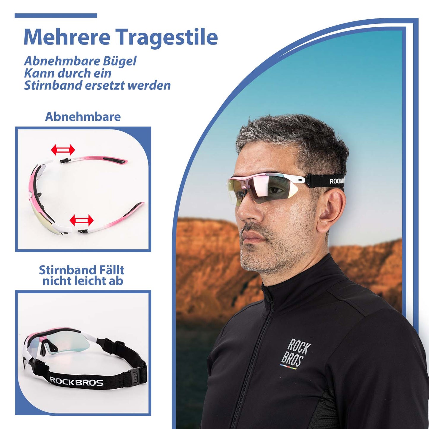 Fahrradbrille Selbsttönend Brille Sonnenbrille UV 400 Schutz ROCKBROS