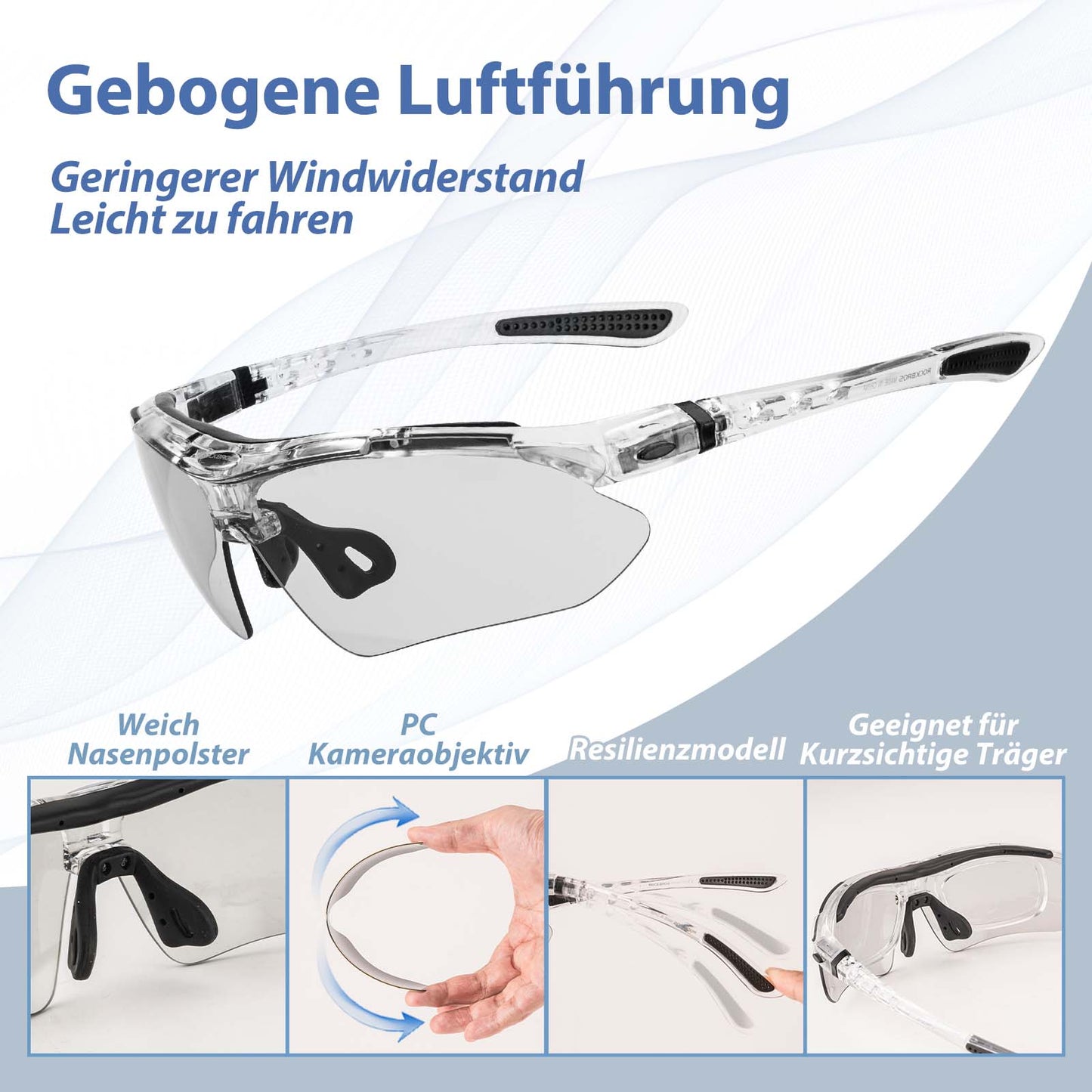 Fahrradbrille Selbsttönend Brille Sonnenbrille UV 400 Schutz ROCKBROS