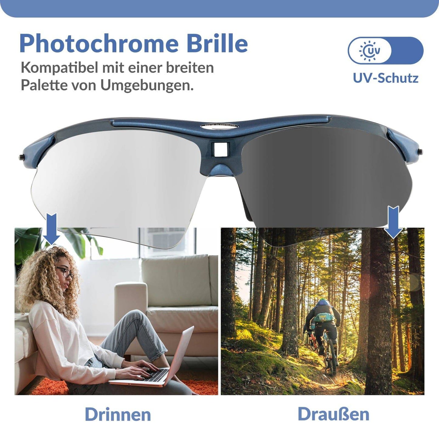 Fahrradbrille Selbsttönend Brille Sonnenbrille UV 400 Schutz ROCKBROS