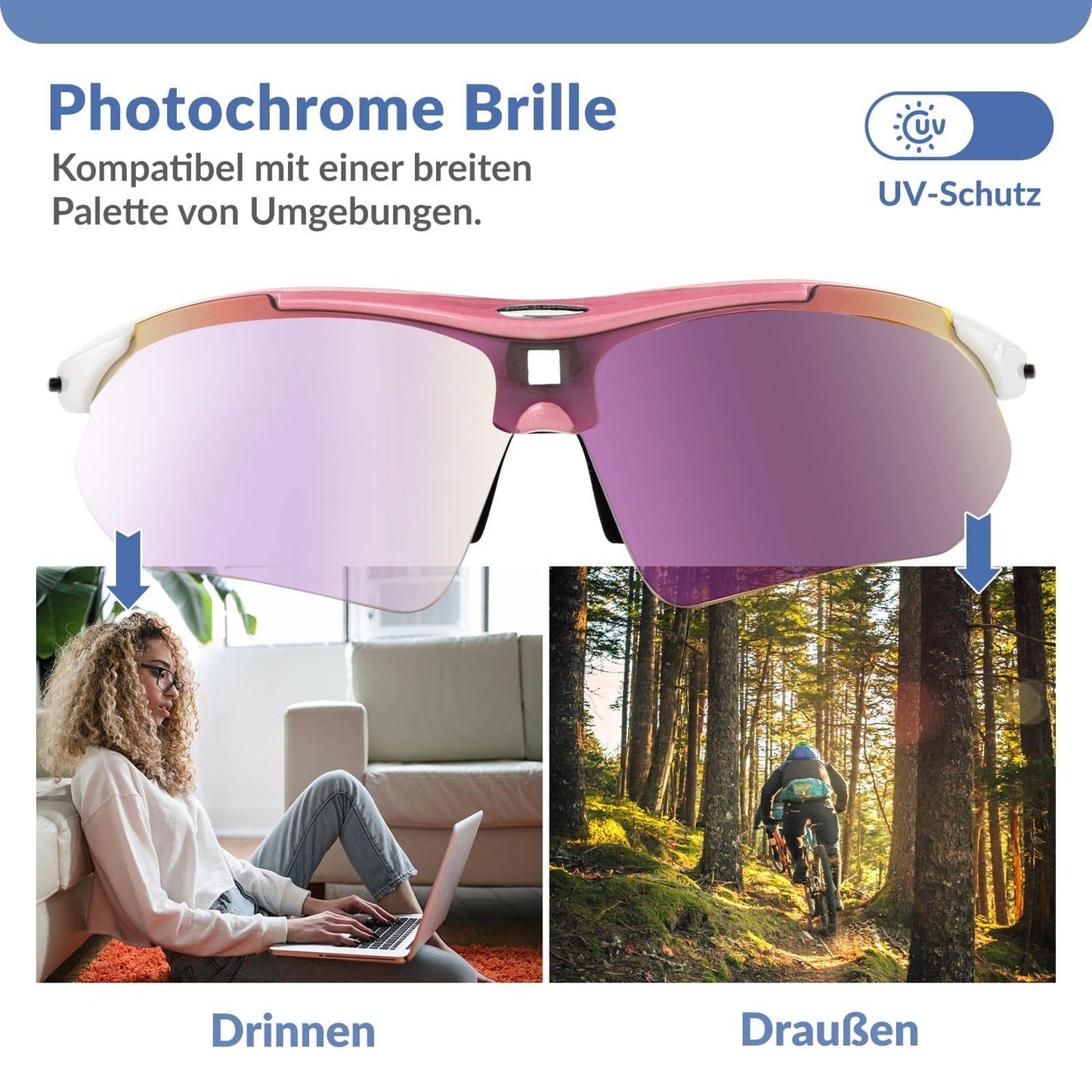 Fahrradbrille Selbsttönend Brille Sonnenbrille UV 400 Schutz ROCKBROS