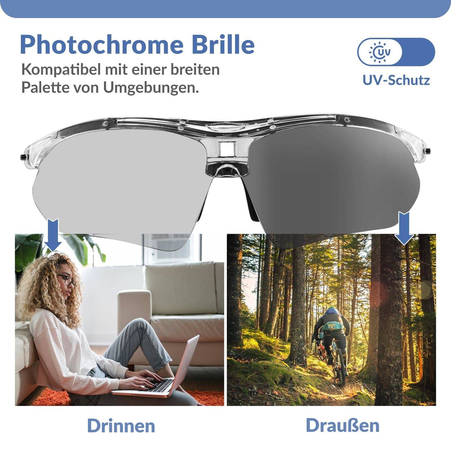 Fahrradbrille Selbsttönend Brille Sonnenbrille UV 400 Schutz ROCKBROS