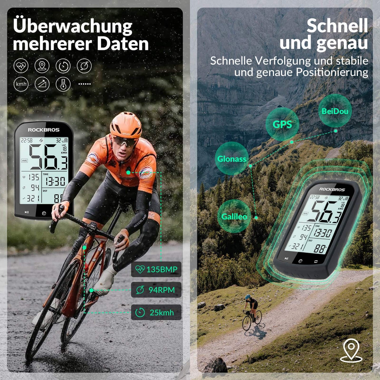 Fahrradcomputer Kabellos GPS wasserdicht Tachometer und Kilometerzähle –