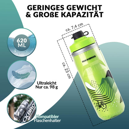 Fahrradflasche 620 ml Sportflasche mit 5 Stunden Kühlhaltefunktion ROCKBROS