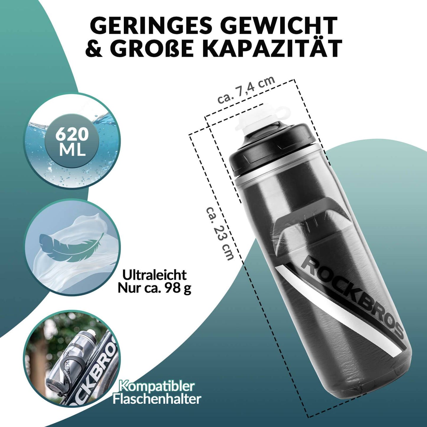 Fahrradflasche 620 ml Sportflasche mit 5 Stunden Kühlhaltefunktion ROCKBROS