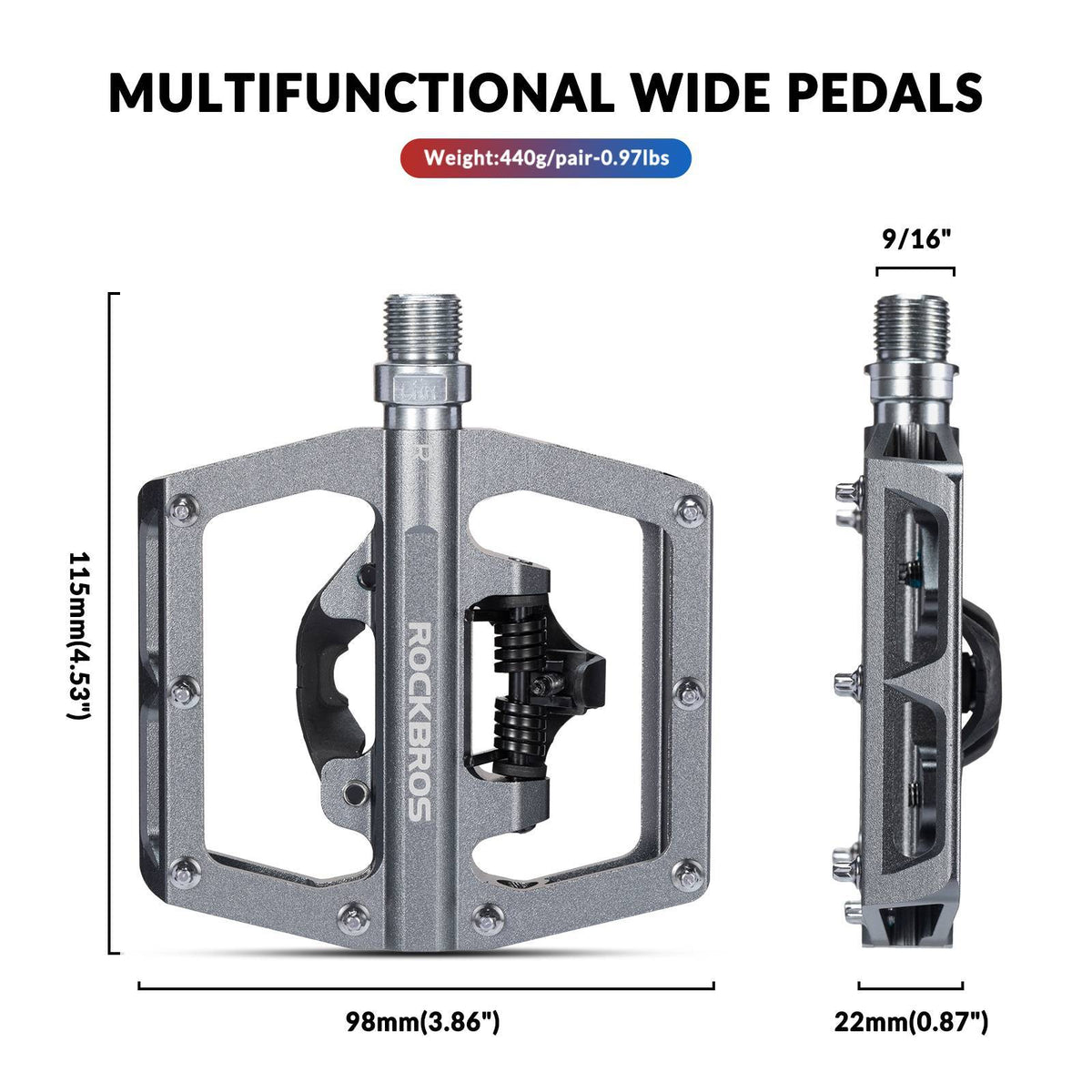 ROCKBROS Fahrradpedale Alu 2 in 1 SPD Pedale für MTB Rennrad Stadtrad