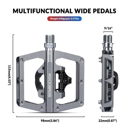 ROCKBROS Fahrradpedale Alu 2 in 1 SPD Pedale für MTB Rennrad Stadtrad