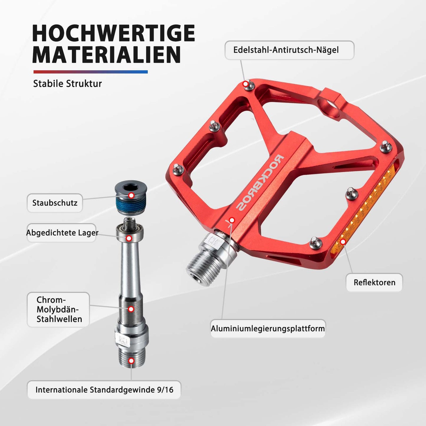 Fahrradpedale mit Reflektoren aus Aluminiumlegierung 9/16 Zoll ROCKBROS