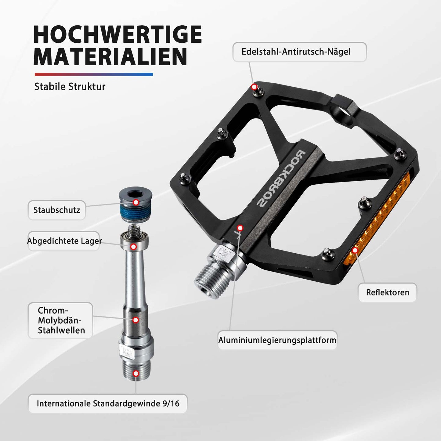 Fahrradpedale mit Reflektoren aus Aluminiumlegierung 9/16 Zoll ROCKBROS