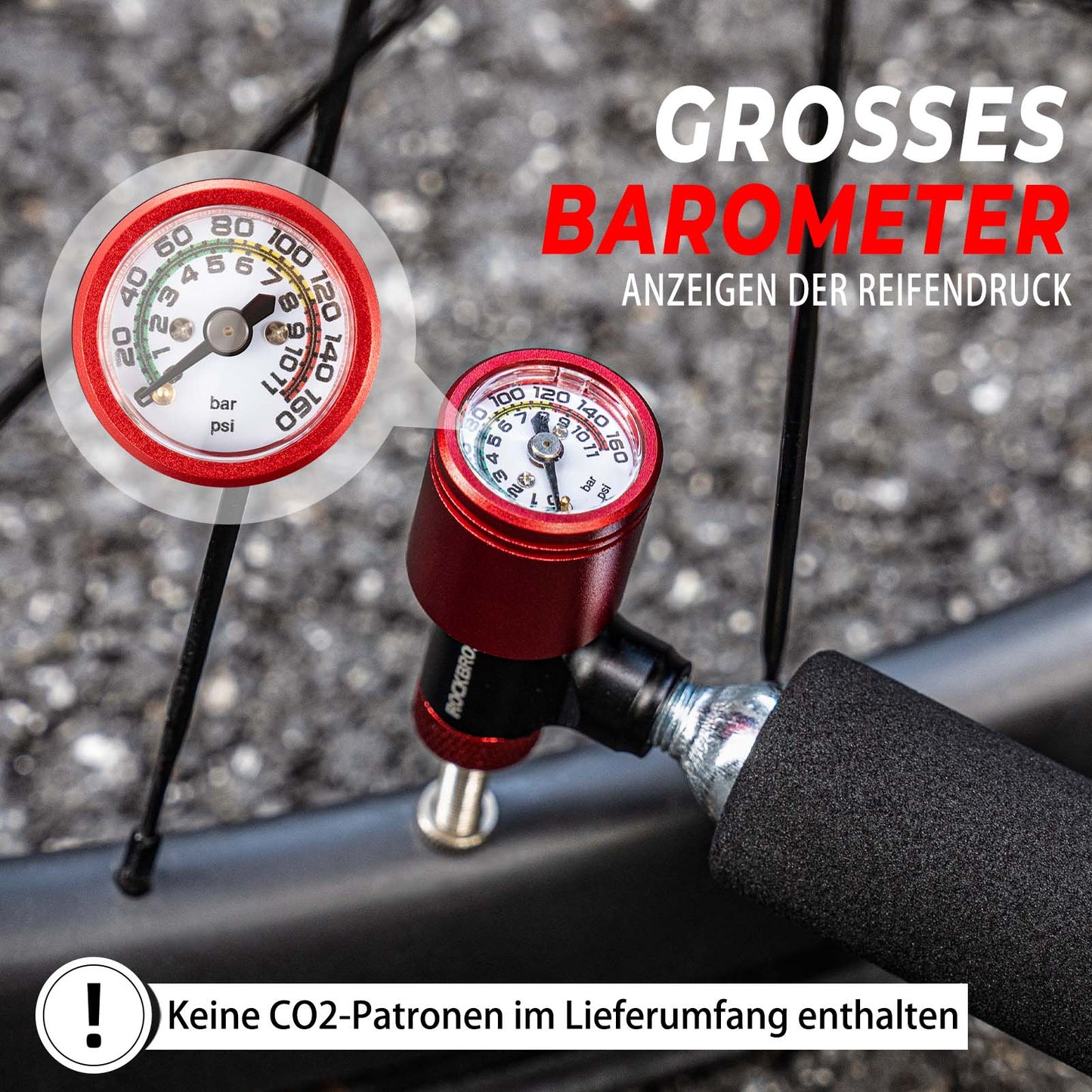 Fahrradpumpe CO2 Kartuschenpumpe Minipumpe mit Druckdosierventil ROCKBROS