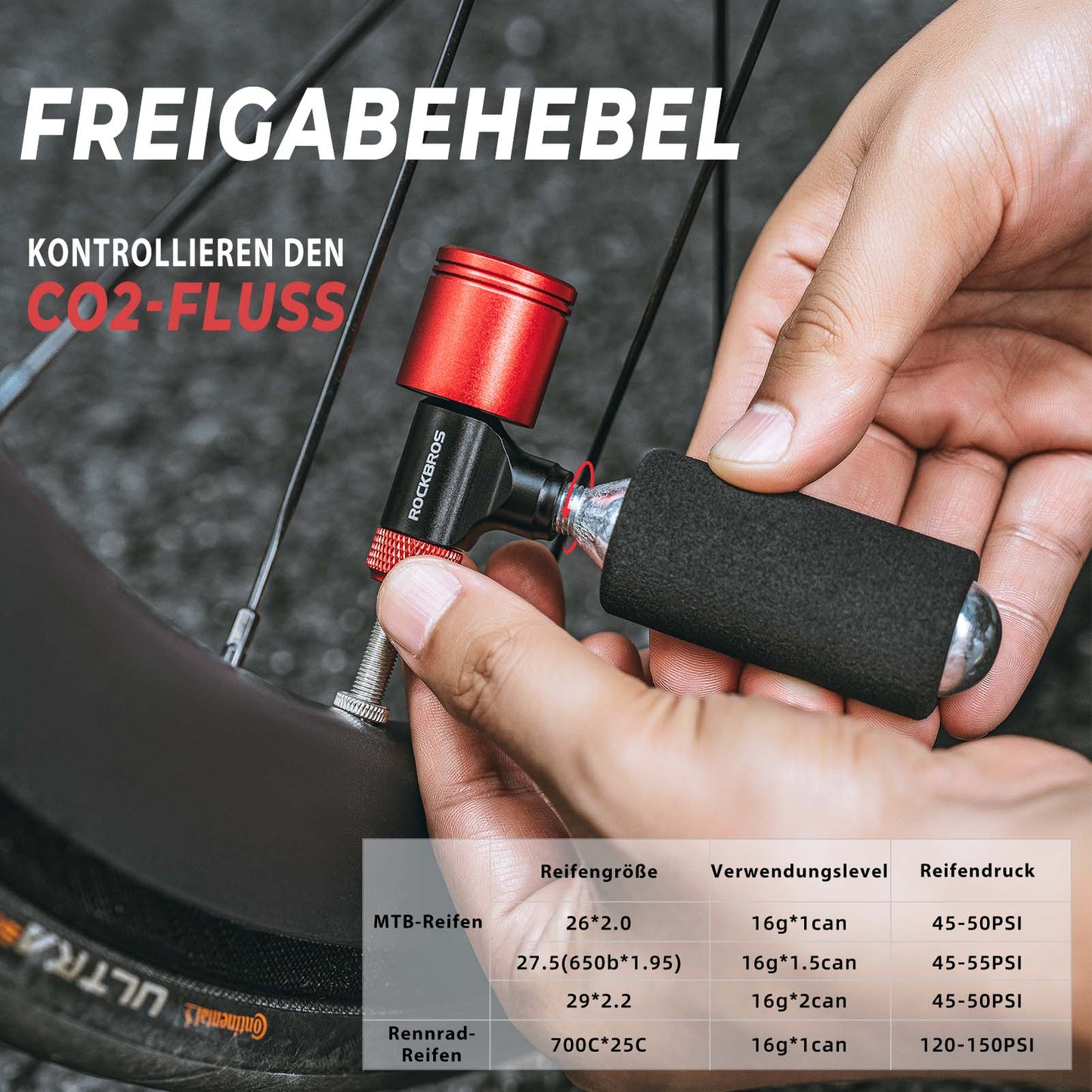 Fahrradpumpe CO2 Kartuschenpumpe Minipumpe mit Druckdosierventil ROCKBROS
