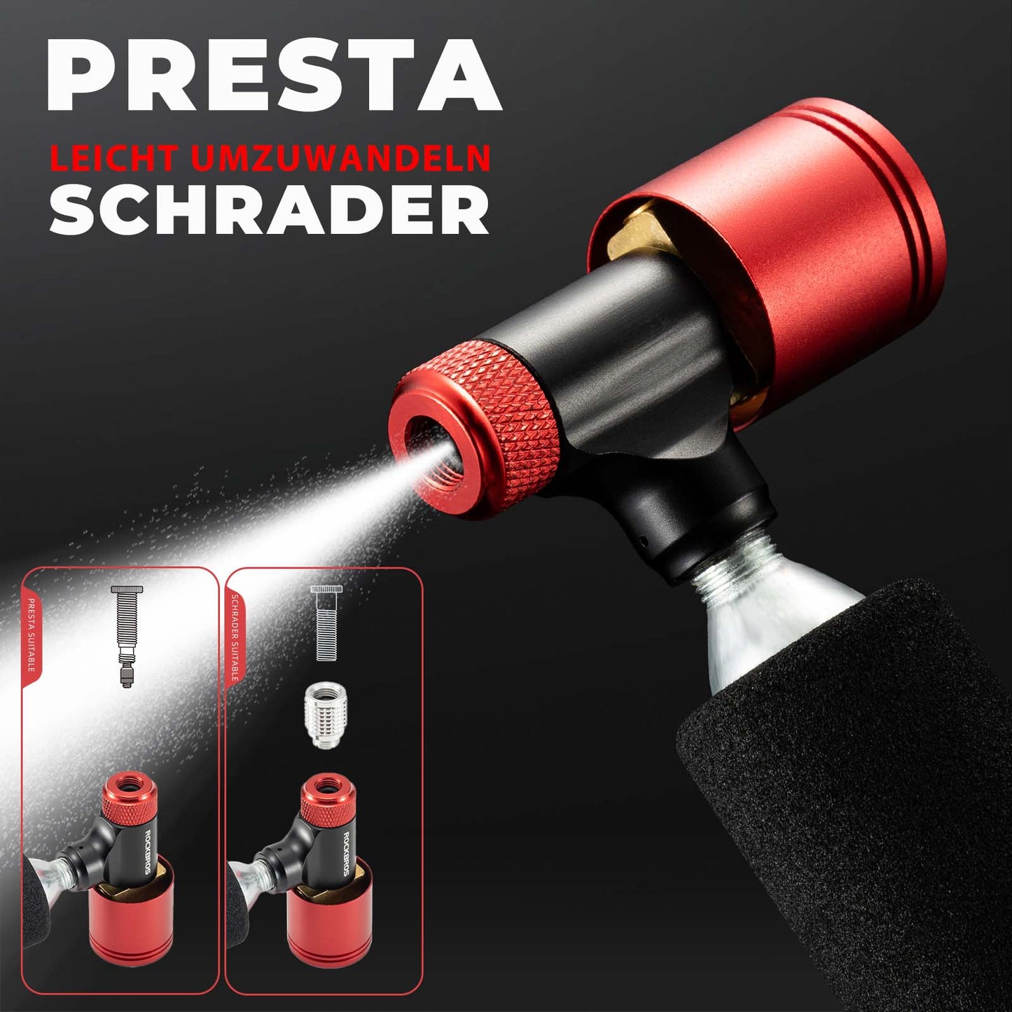 Fahrradpumpe CO2 Kartuschenpumpe Minipumpe mit Druckdosierventil ROCKBROS