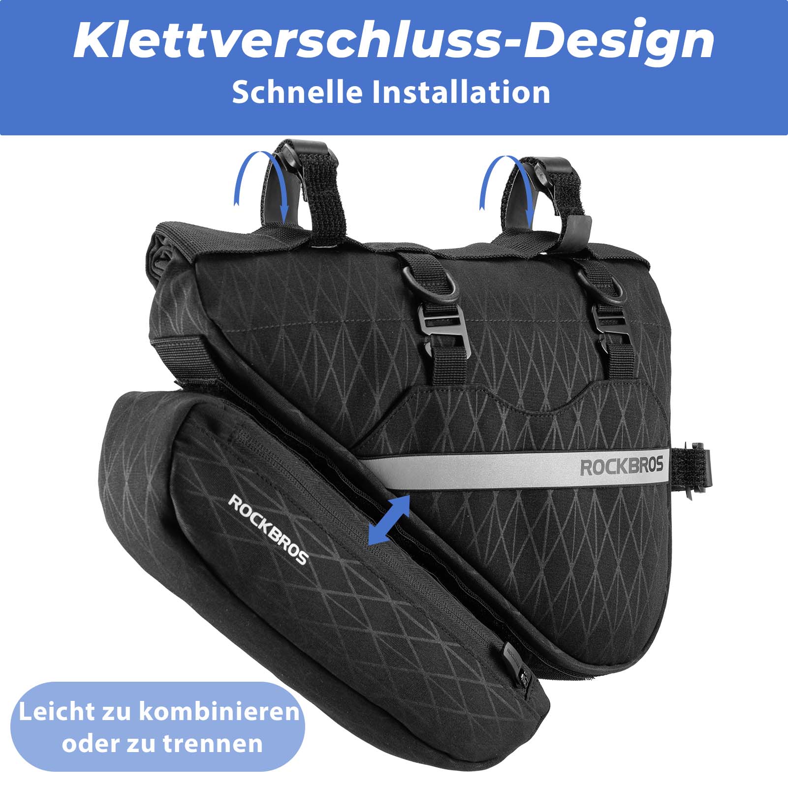 Fahrradtasche Set 2-in-1 Abnehmbare Rahmentasche 1,3 L+0,7 L Schwarz R –