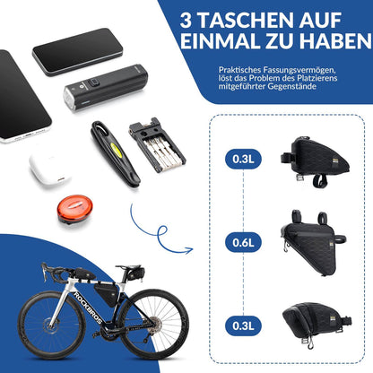 Fahrradtasche Set Rahmentasche*2+Satteltasche*1 mit Verstellbarer Schultergurt 1,2L ROCKBROS