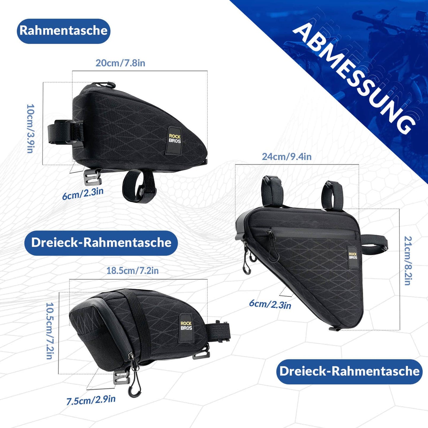 Fahrradtasche Set Rahmentasche*2+Satteltasche*1 mit Verstellbarer Schultergurt 1,2L ROCKBROS