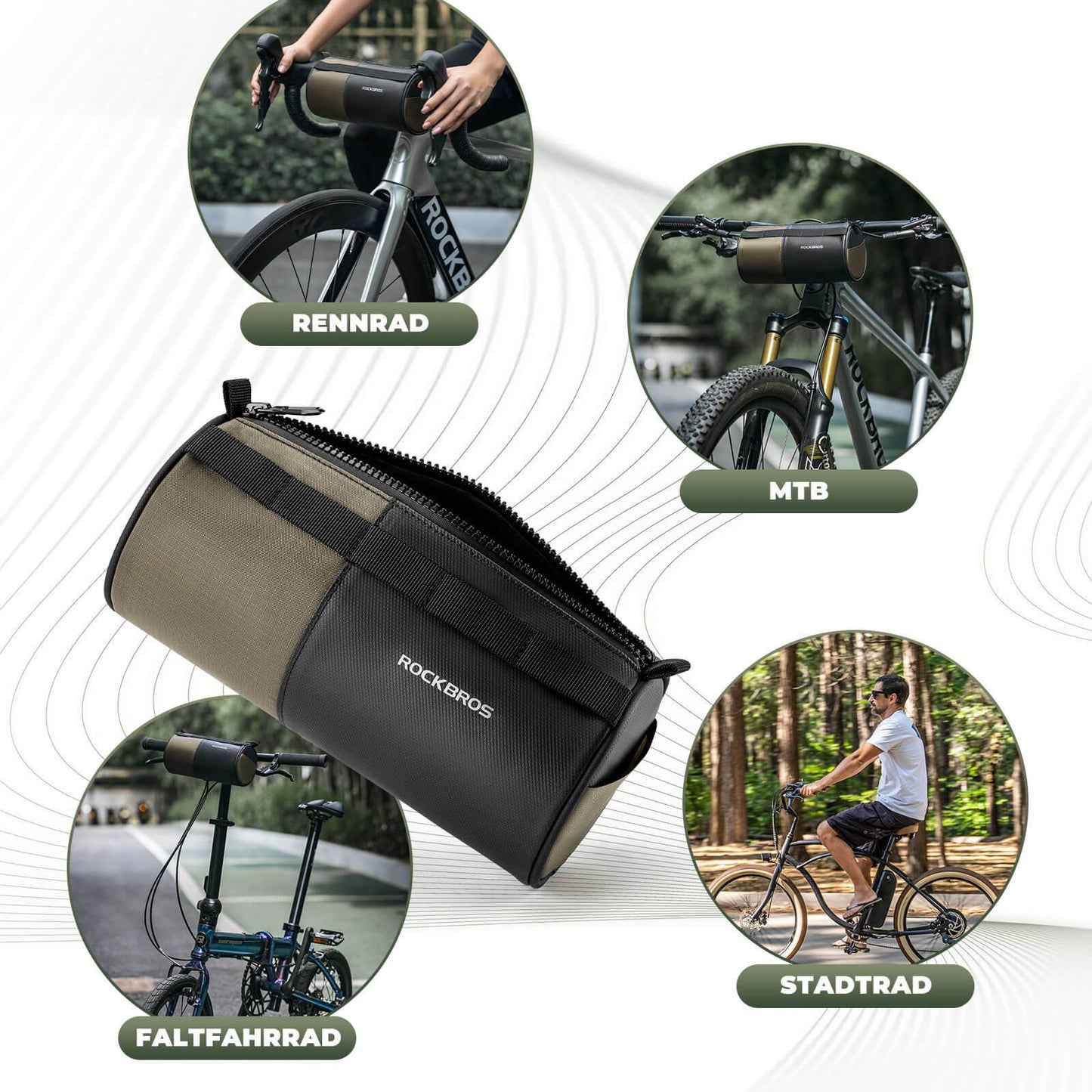 Fahrradtasche Zylindrische Lenkertasche 1,7L mit Schultergurt ROCKBROS