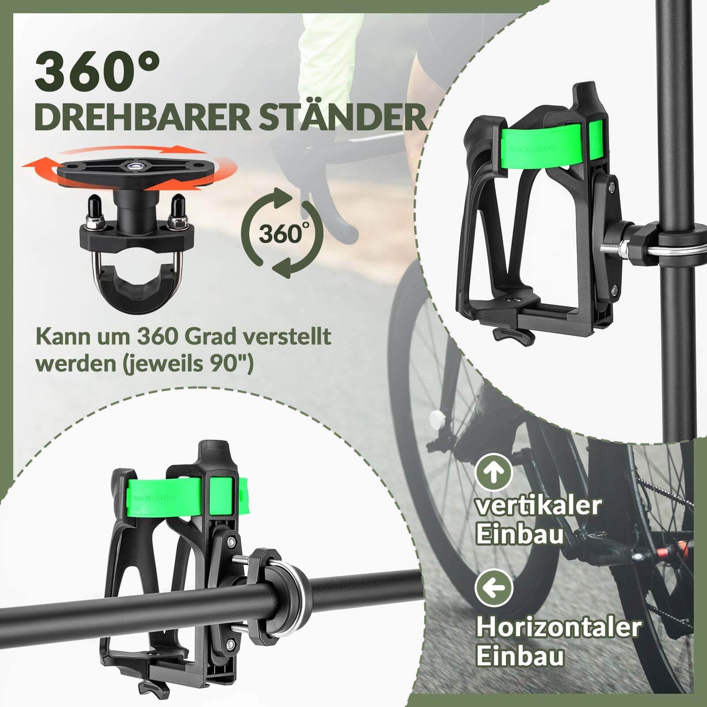 Flaschenhalter Einstellbar Fahrrad Getränkehalter 360° Drehbar ROCKBROS