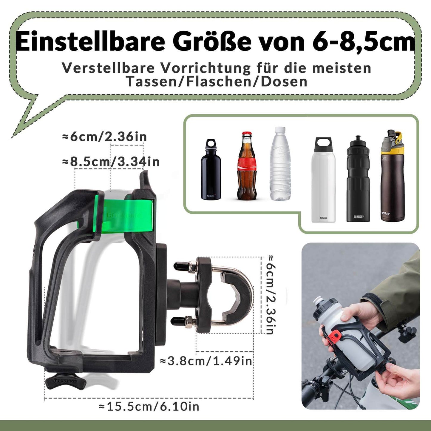 Flaschenhalter Einstellbar Fahrrad Getränkehalter 360° Drehbar ROCKBROS