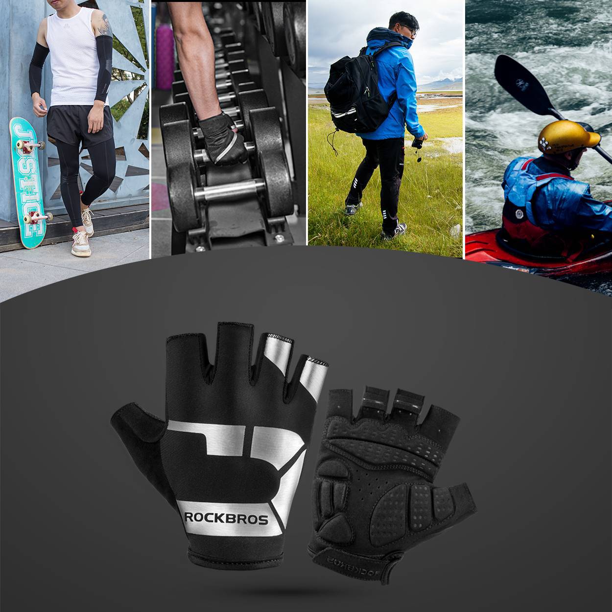 Frühlings- und Herbst-Sport-Reithandschuhe Anti-Rutsch und reflektierend ROCKBROS