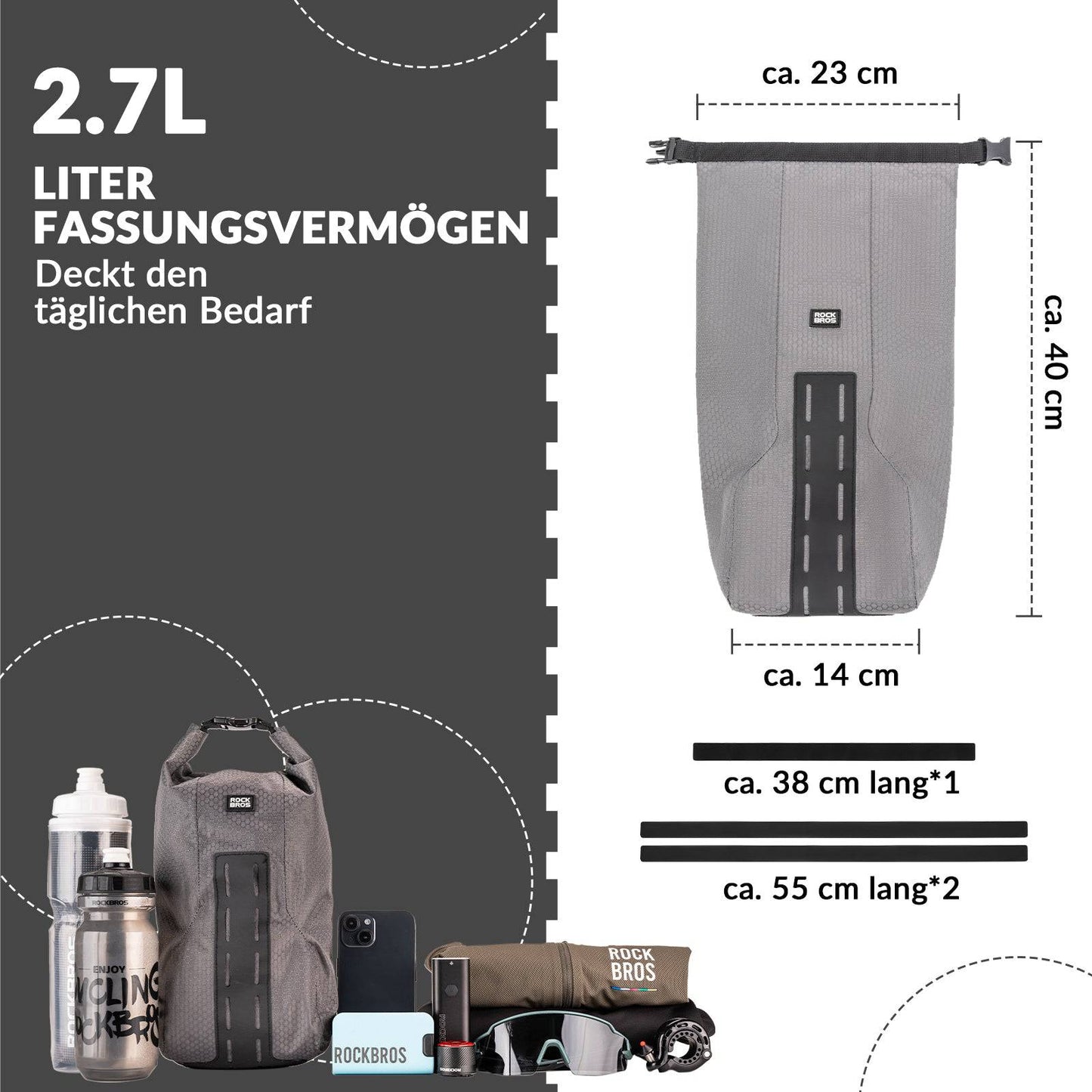 Gepäckträgertasche Gepäckträger für Vordergabel 2,7 L, Wasserdicht ROCKBROS