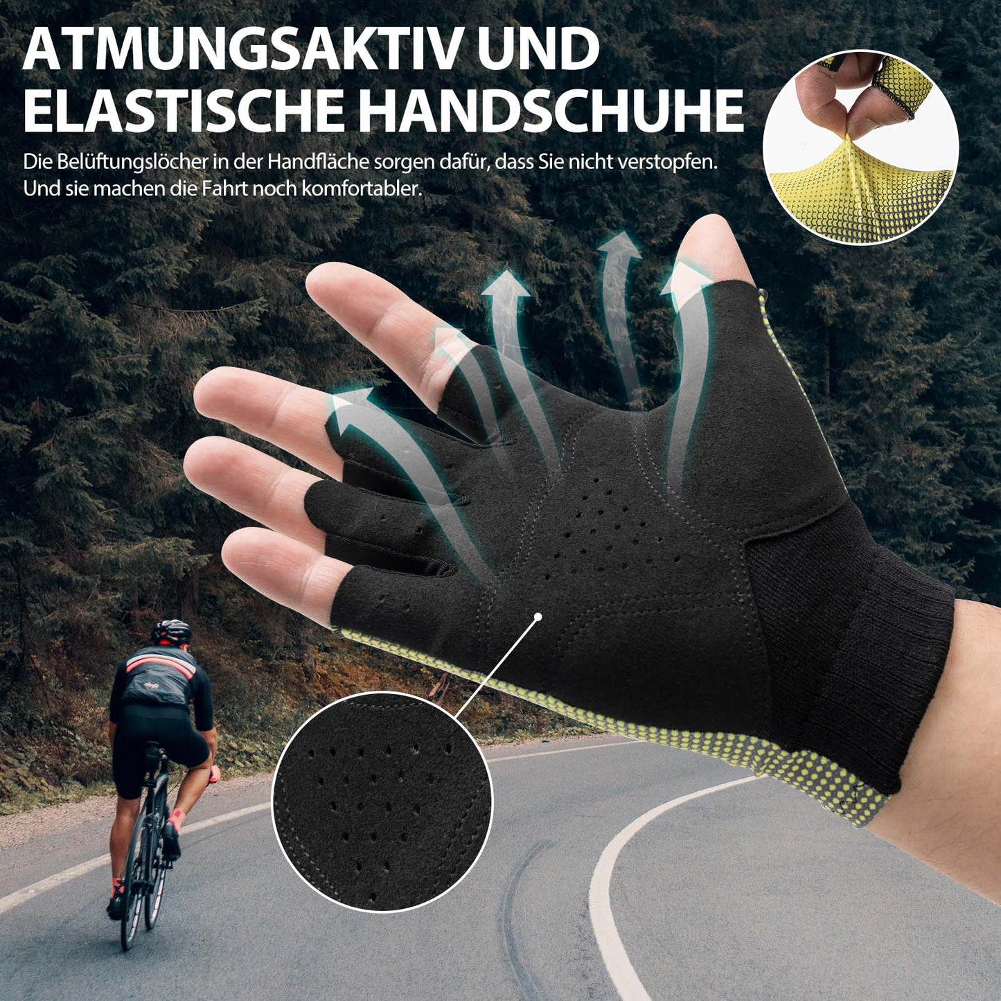 Halbfinger-Radhandschuhe Rutschfest Elastisch Unisex Gelb M-XXL ROCKBROS