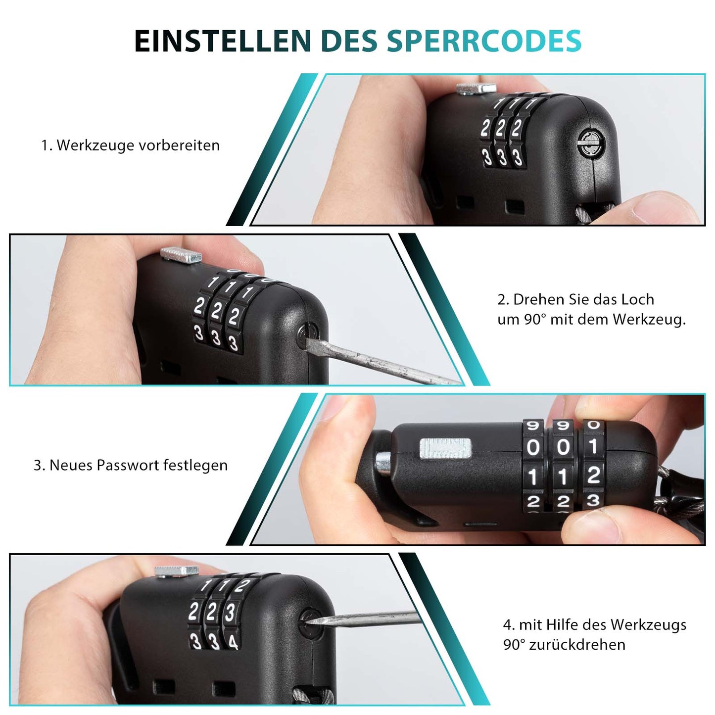 Helm schloss 150 cm Zahlenschloss 3-stellig Zahlencode ROCKBROS