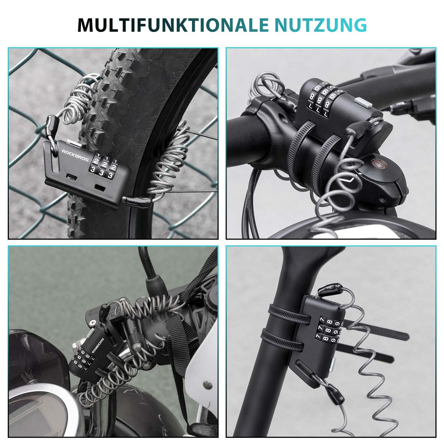 Helm schloss 150 cm Zahlenschloss 3-stellig Zahlencode ROCKBROS