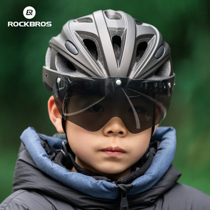 Kinder Fahrradhelm mit integrierter abnehmbarer Magnetbrillen & Visier ROCKBROS