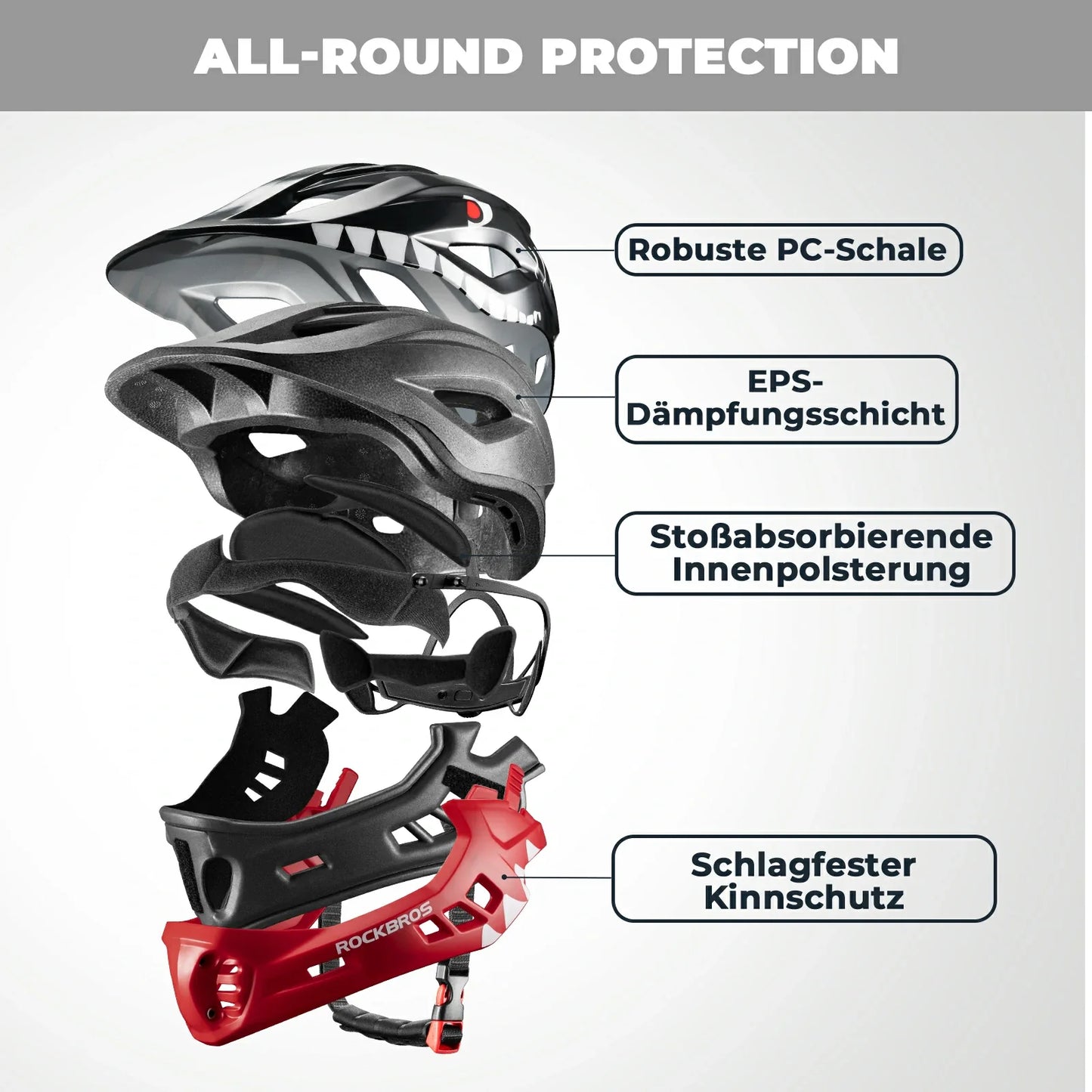 Kinderhelm Cartoon Integralhelm mit abnehmbarem Kinnschutz ROCKBROS