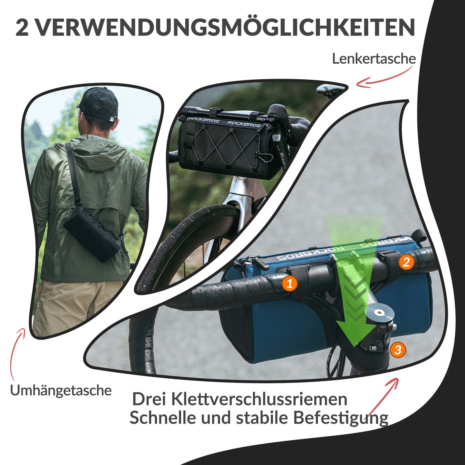 rockbros lenkertasche Lenkertasche Multifunktionale Fahrradlenkertasche mit Schultergurt 1,5 – futurebikeshop.de