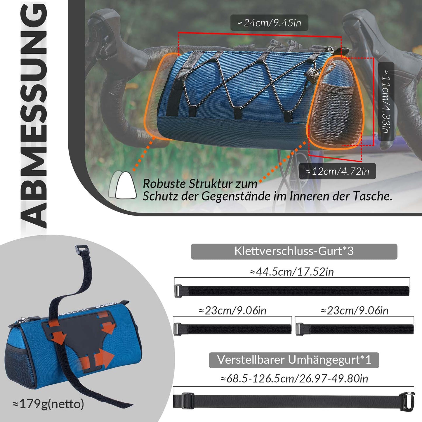 Lenkertasche Multifunktionale Fahrradlenkertasche mit Schultergurt 1,5L ROCKBROS