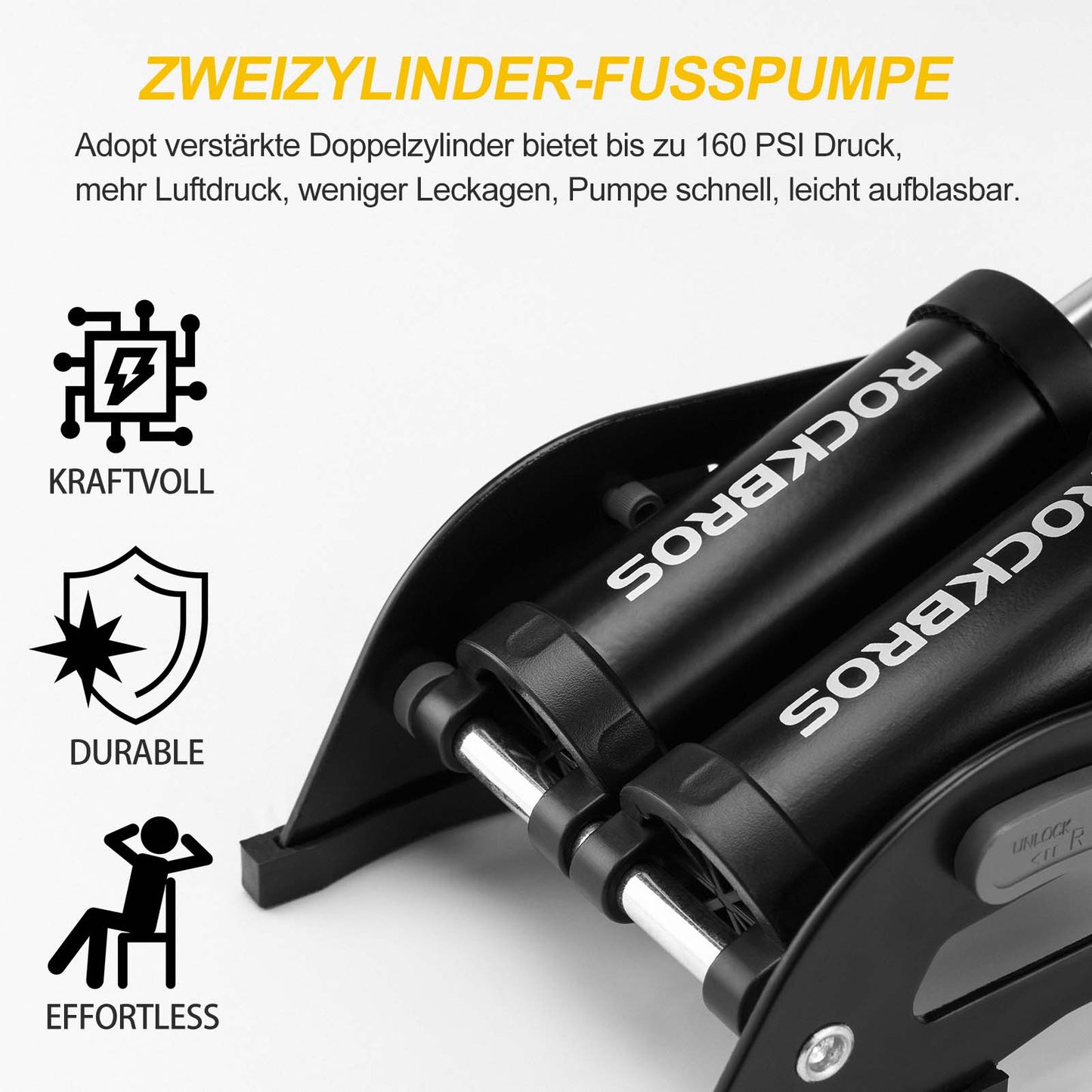 Luftpumpe Fußpumpe mit Doppelzylinder Manometer ROCKBROS