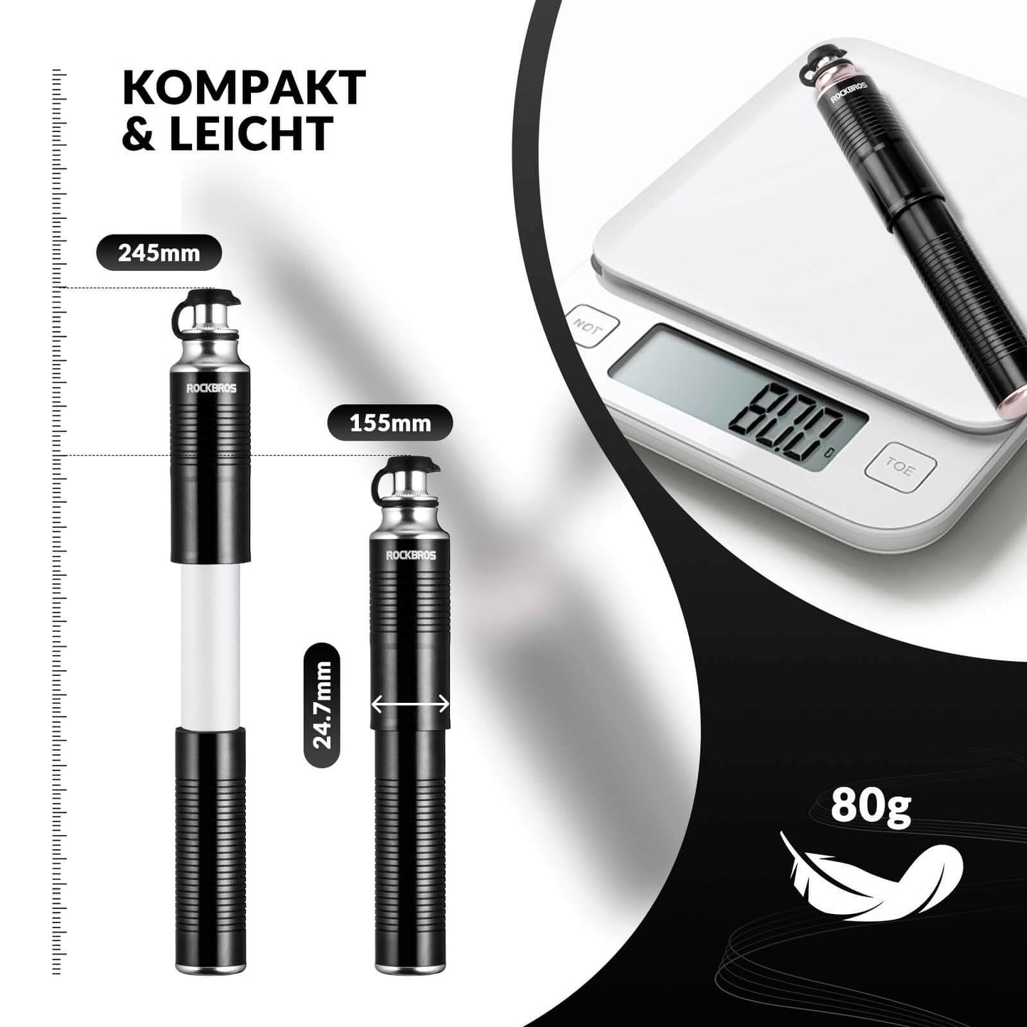 Luftpumpe Handpumpe Schrader & Presta Ventile aus Aluminium ROCKBROS