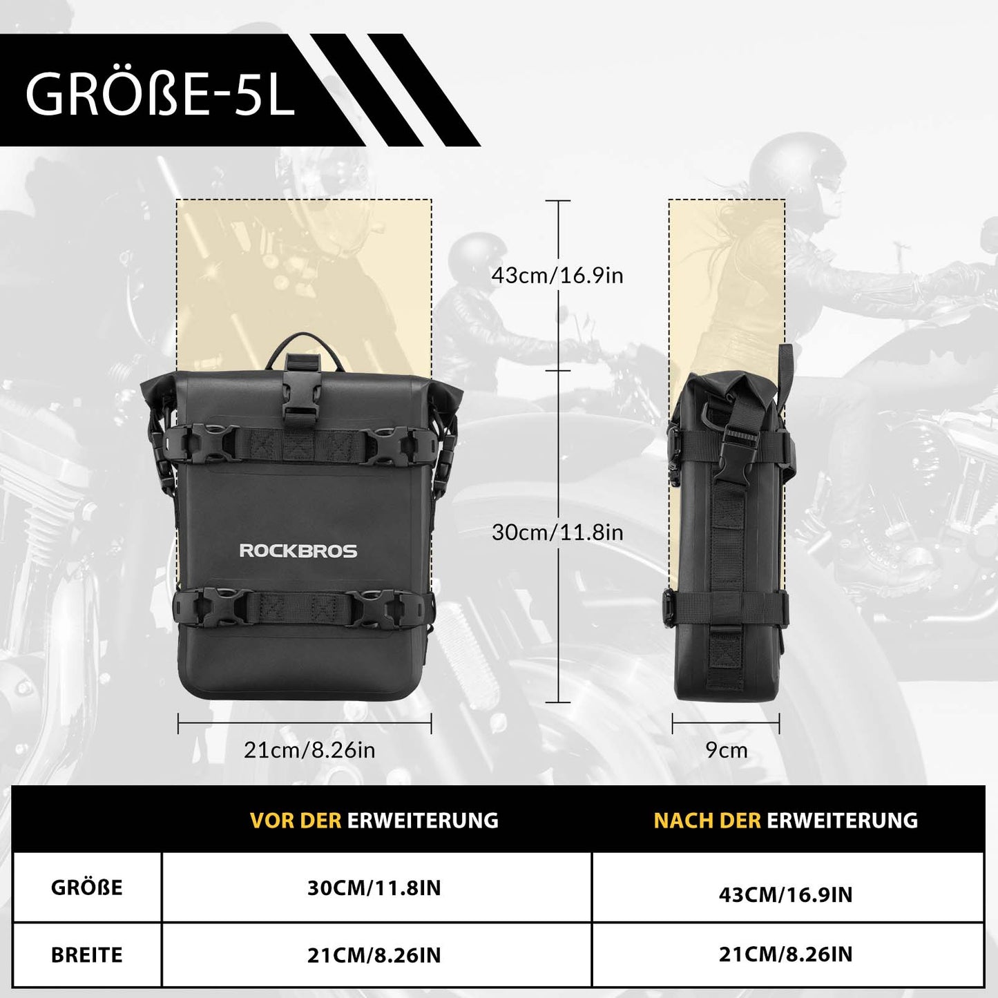 Motorrad Seitentasche wasserdicht Gepäckträgertasche 5L Schwarz ROCKBROS