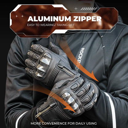 Motorradhandschuhe Touchscreen Leder Vollfinger Handschuhe Amtungsaktiv ROCKBROS