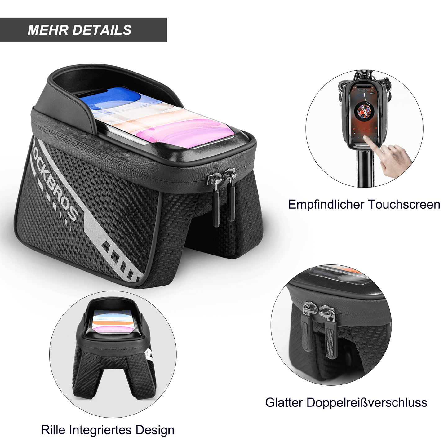 Oberrohrtasche mit TPU-Touchscreen Seitentaschen-Design 1L ROCKBROS