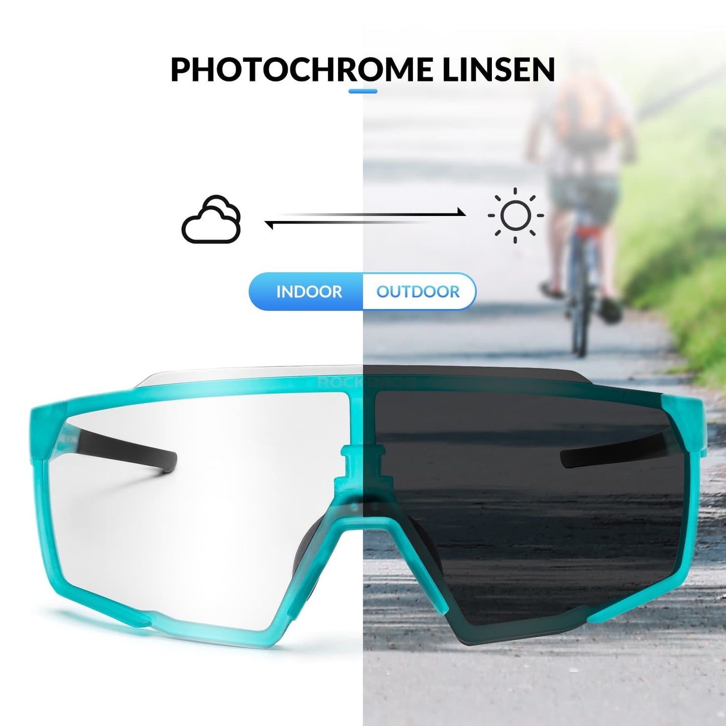 Photochrome Brille HD Fahrradbrille für Outdoor-Aktivitäten Blau ROCKBROS
