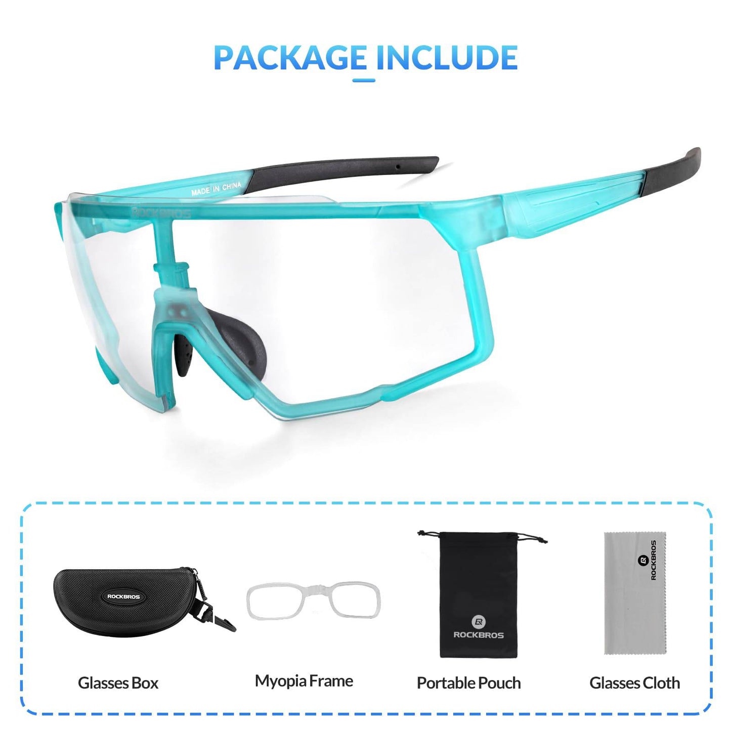 Photochrome Brille HD Fahrradbrille für Outdoor-Aktivitäten Blau ROCKBROS