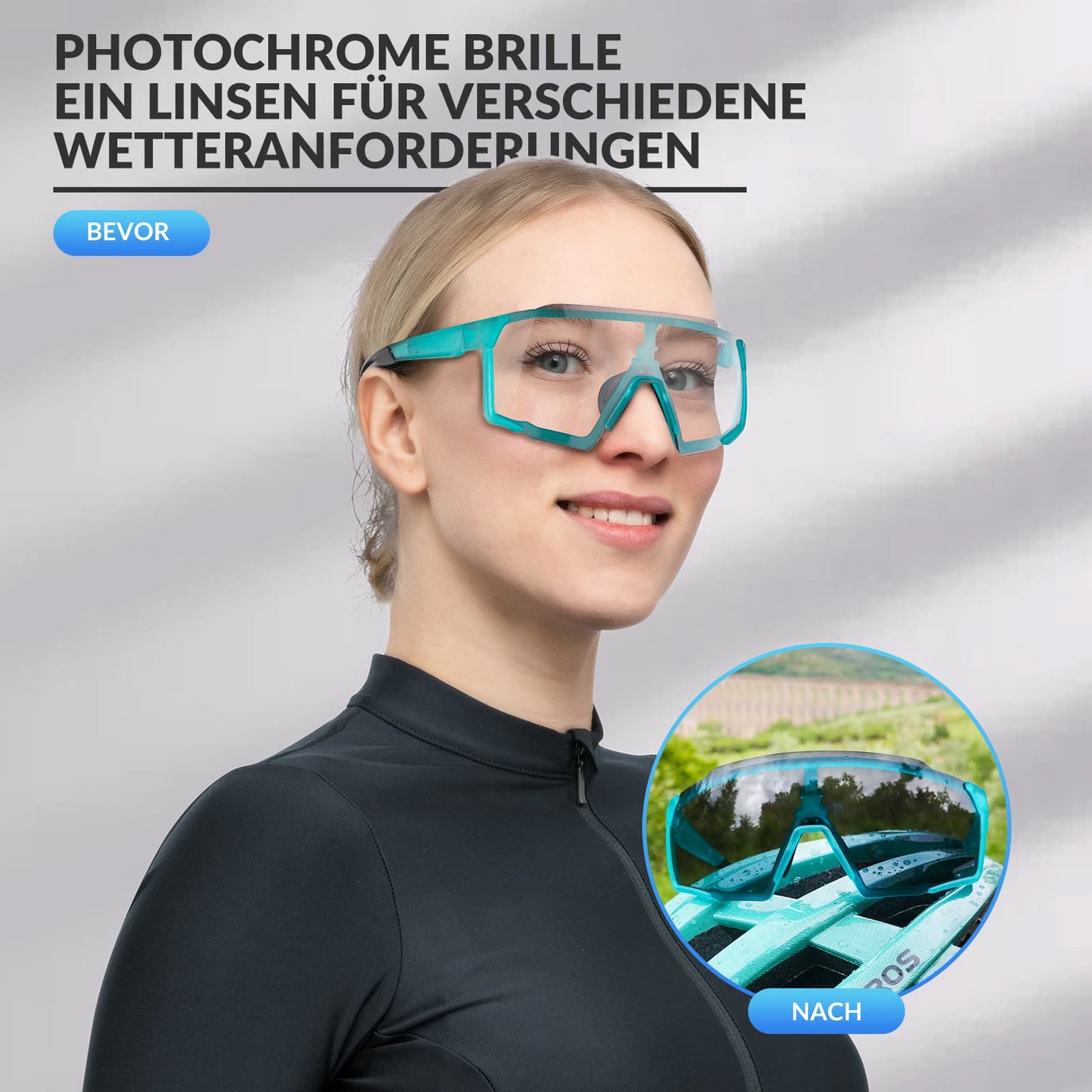 Photochrome Brille HD Fahrradbrille für Outdoor-Aktivitäten Blau ROCKBROS