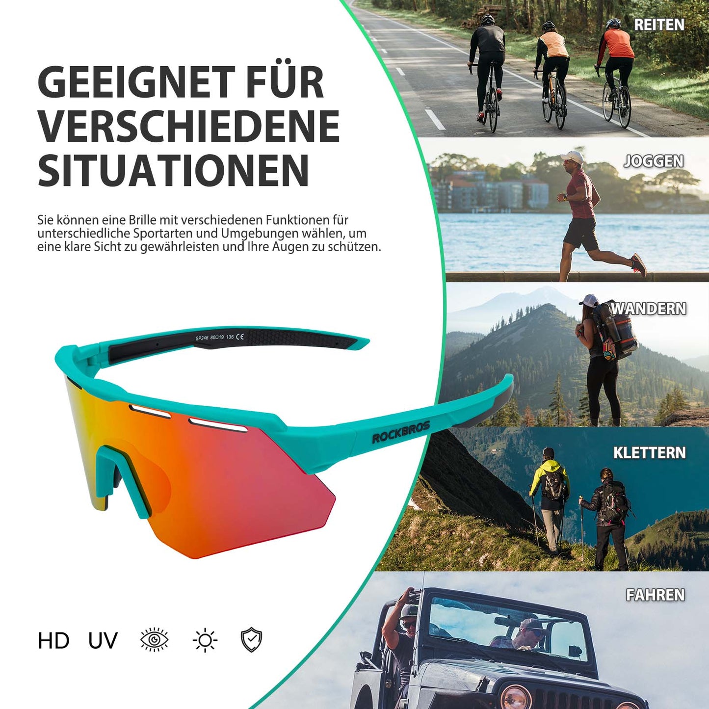 Polarisierte Fahrradbrille mit 4 Wechselgläser ROCKBROS