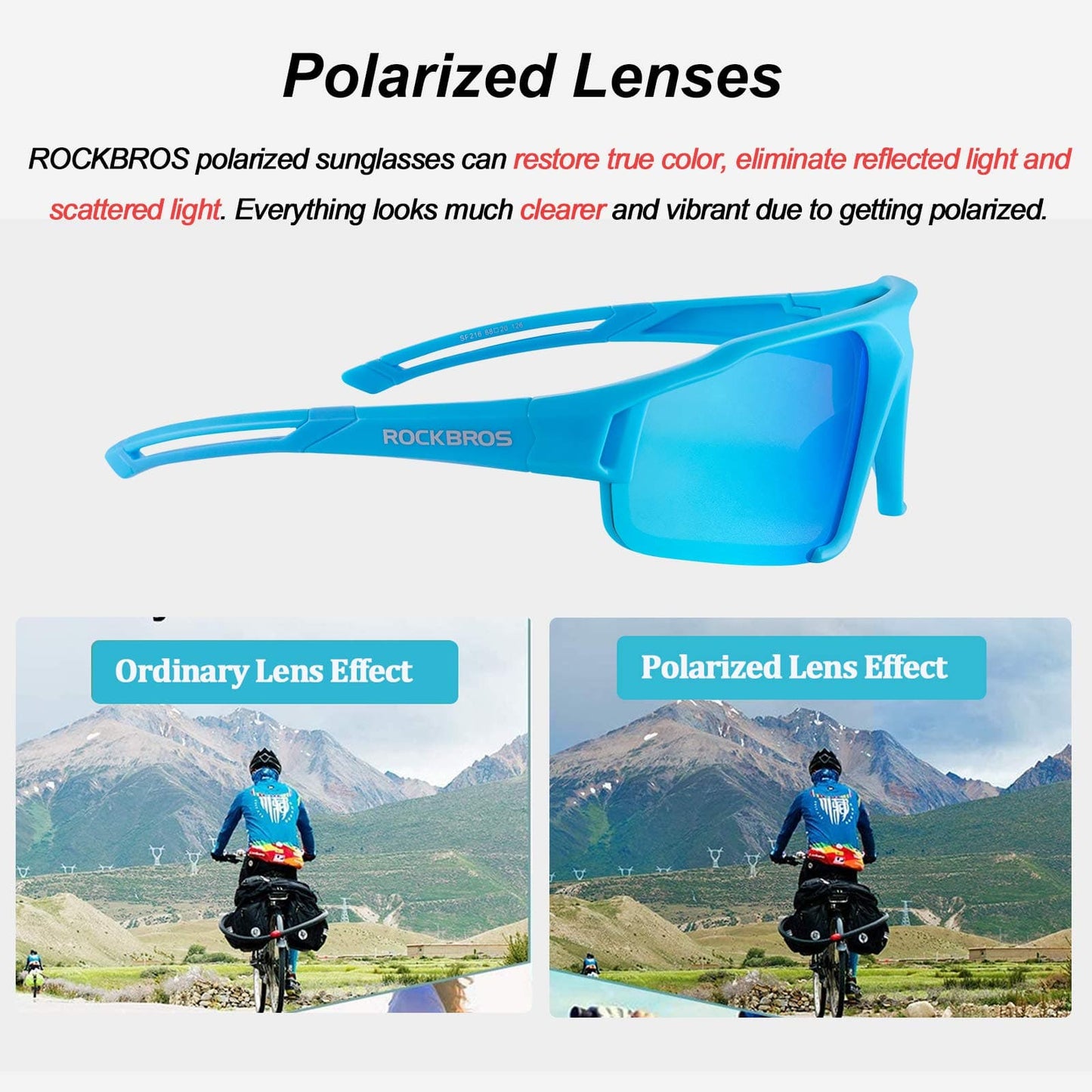 polarisierte Sonnenbrille mit UV400 Schutz Hellblau Unisex ROCKBROS